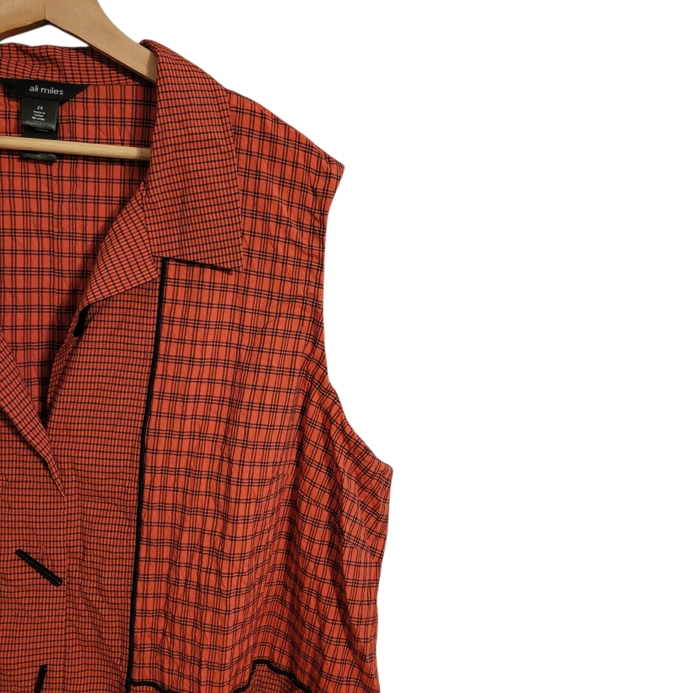 Ali Miles Orange Checkered Button Front Tank Top - image 2